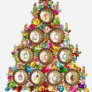 Czech vintage Xmas Christmas stand rhinestone bohemian glass estate jewelly stand up juliana art deco