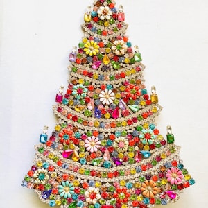 Czech vintage Xmas Christmas stand rhinestone bohemian glass estate jewelly stand up juliana art deco