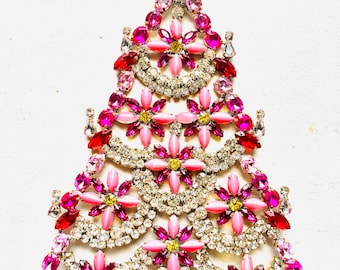 Soporte para árbol de Navidad checo vintage con diamantes de imitación: decoración bohemia art déco.