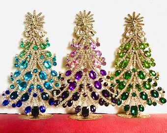 Czech vintage Xmas Christmas stand rhinestone bohemian glass estate jewelly stand up juliana art deco