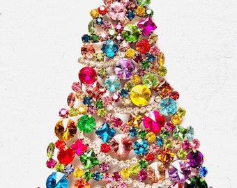 Czech Vintage Rhinestone Christmas Tree Stand: Bohemian Art Deco Decor