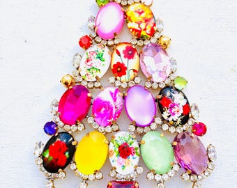 Czech Vintage Rhinestone Christmas Tree Stand: Bohemian Art Deco Decor