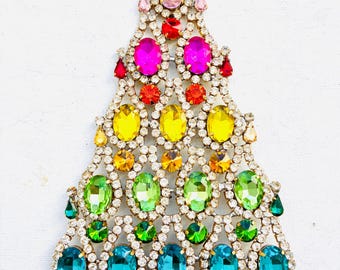 Soporte para árbol de Navidad checo vintage con diamantes de imitación: decoración bohemia art déco.