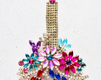 Portacandele natalizio vintage ceco con strass, in vetro stile boho.