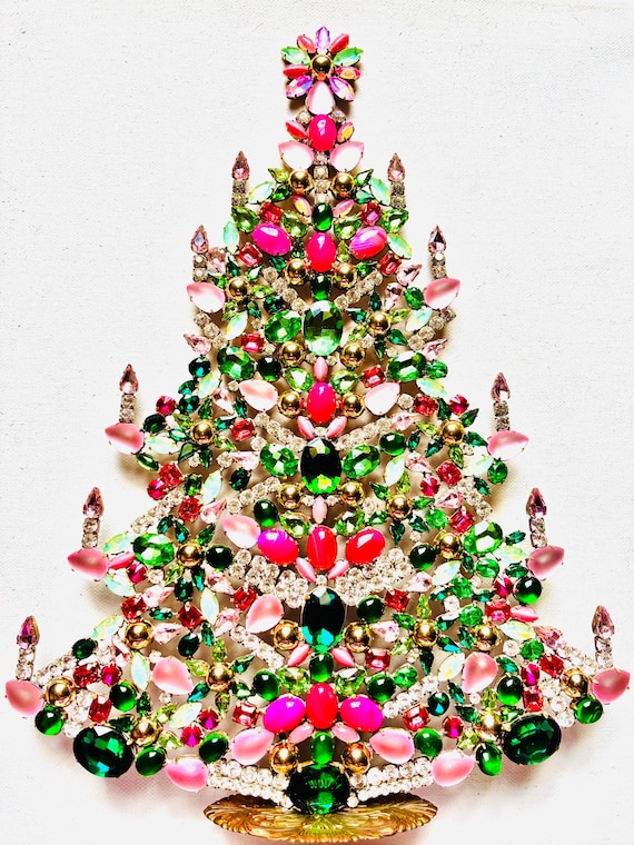 Tschechischer Strass-Weihnachtsbaumständer: Vintage-Boho-Glas, 35 cm