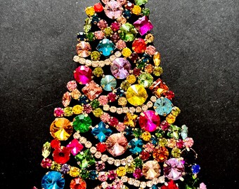Czech Vintage Rhinestone Christmas Tree Stand: Bohemian Art Deco Decor