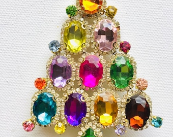 Vintage Czech Rhinestone Christmas Tree Stand: Bohemian Art Deco