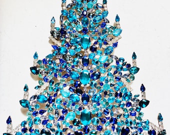 Tjeckisk julgransfot i strass: Vintage Boho-glas, 35 cm