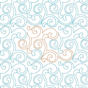 May include: A digital quilting pattern for "Tying Daisy Chains" with a blue and orange floral design. The pattern is approximately 13.5 inches by 9 inches.