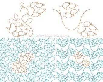 Wolf Tracks Set E2E (Curves & Loops)- Edge to Edge longarm digital quilting pattern/design, Animal Tracks E2E, Fast E2E quilting patterns