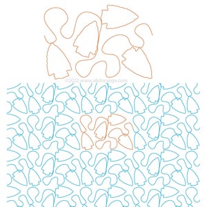 May include: A repeating pattern of blue and orange arrowhead shapes. The pattern is a seamless design that can be used for quilting, fabric, or wallpaper.