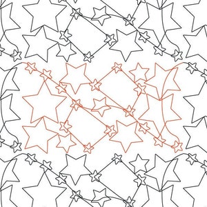 Può includere: Uno schema senza cuciture che presenta un design ripetitivo di stelle nere e arancioni collegate da linee. Le stelle sono delineate in nero e le linee sono arancioni.