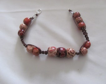 Macrame brown hemp cord with wood beads bracelet