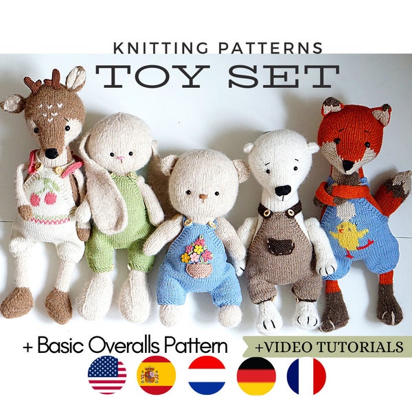 knitting patterns Bunny Fox Reindeer Bear Wolf Polar Bear + toy clothes pattern / Polushkabunny