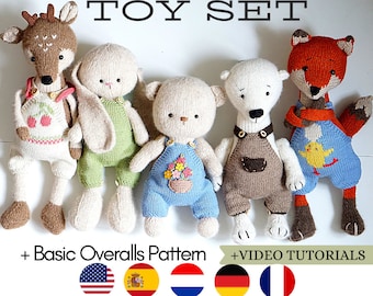 knitting patterns Bunny Fox Reindeer Bear Wolf Polar Bear + toy clothes pattern / Polushkabunny