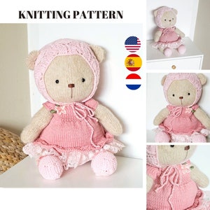 Doll clothes knitting pattern for a bear - Shabby Chic Style Outfit for Teddy Bear - Toy Clothes Knitting Pattern / Polushkabunny