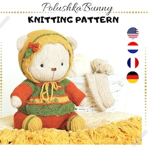 Doll Clothes knitting pattern for bear clothes - Outfit &quot;Cozy Teddy&quot; - Toy Clothes Knitting Pattern