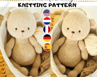 Bear knitting pattern (15 inches tall) / 2 needles version - Toy Knitting Pattern / Polushkabunny