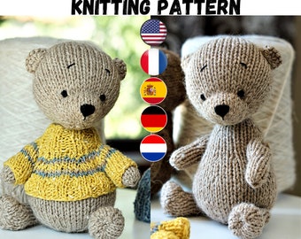 Little Bear Knitting Pattern / sweater and hat knitting pattern/  (17 cm/6.7 inches) / DPNs and 2 needles versions included / Polushkabunny