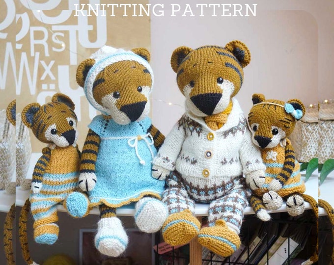 SET knitting patterns / Tiger Family / animal knitting patterns / Toy clothes - all included / Polushkabunny