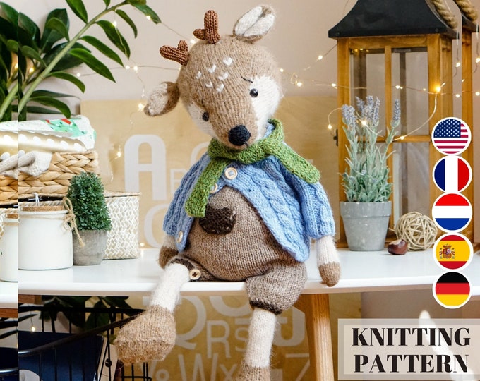 Knitting Deer Pattern Set / Reindeer and clothes / Knitting pattern/ Toy Knitting Pattern by Polushkabunny