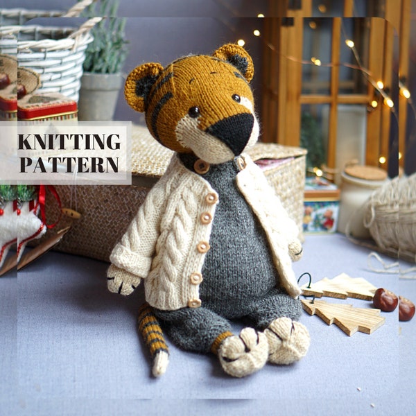 Tiger Set "English Gentleman" knitting patterns / toy knitting patterns / animal knitting patterns / all included / Polushkabunny