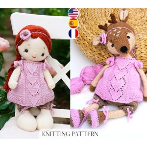 Doll clothes knitting pattern for toys Pink Heart Girl's Outfit Toy Clothes Knitting Pattern / Polushkabunny image 1