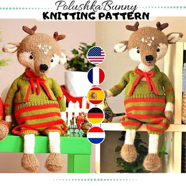 Doll clothes knitting pattern - Christmas Outfit for Reindeer - Toy Clothes Knitting Pattern / Polushkabunny