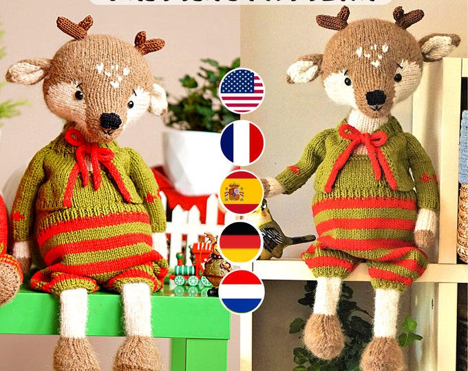 Doll clothes knitting pattern - Christmas Outfit for Reindeer - Toy Clothes Knitting Pattern / Polushkabunny