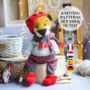 Padrões de tricô de brinquedo de tigre de Natal / padrões de tricô de brinquedo / padrões de tricô de animais / roupas de brinquedo - tudo incluído