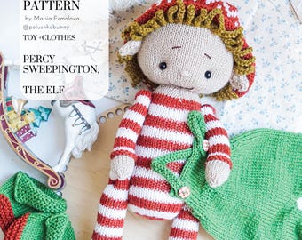 Percy Sweepington: Elf knitting toy pattern - Clothing set Knitting Patterns / Mariia Ermolova @polushkabunny