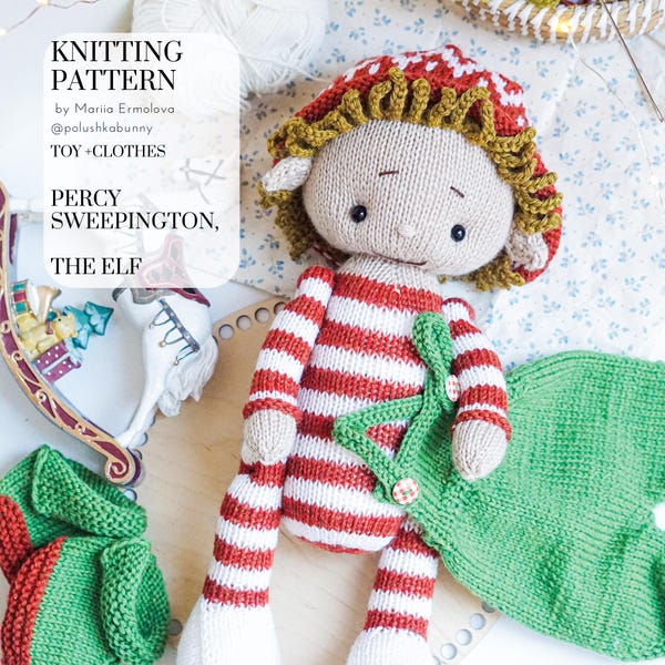 Percy Sweepington: Patrón de juguete de tejido de duende - Conjunto de ropa Patrones de tejido / Mariia Ermolova @polushkabunny