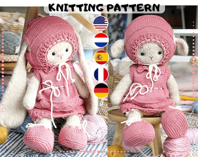 Doll clothes knitting pattern for toys - Outfit "Pinky" - Toy Clothes Knitting Pattern