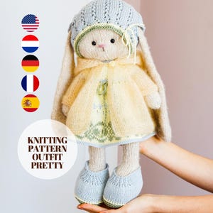 Doll clothes knitting pattern for a bunny / lamb  - Outfit &quot;Pretty&quot; - Toy Clothes Knitting Pattern