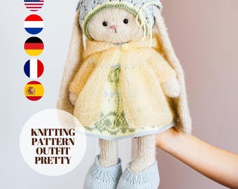 Patrón de tejido para ropa de muñeca de conejito/cordero - Conjunto "Pretty" - Patrón de tejido para ropa de juguete