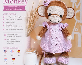 Knitting Monkey Pattern Set with Clothes (PDF) – by Mariia Ermolova @polushkabunny
