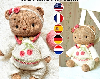 Doll clothes knitting pattern for Teddy Bear Clothes Pattern / Knitting patterns PDF - Outfit "Cherry"  / Polushkabunny