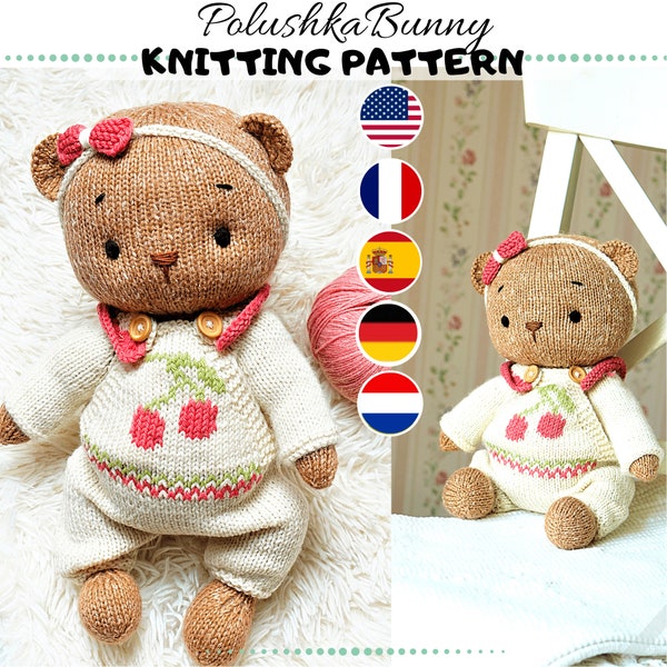 Puppenkleidung Strickanleitung für Teddybär Kleidung Schnittmuster / Strickmuster PDF - Outfit ""Kirsche"" / Polushkabunny"""