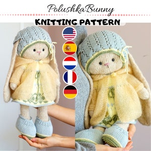 Doll clothes knitting pattern for a bunny / lamb  - Outfit "Pretty" - Toy Clothes Knitting Pattern