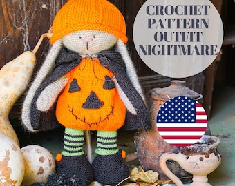 Halloween Doll clothes knitting pattern PDF - Nightmare Outfit for Toy / Knitted animals by Polushkabunny - Toy Clothes Knitting Pattern