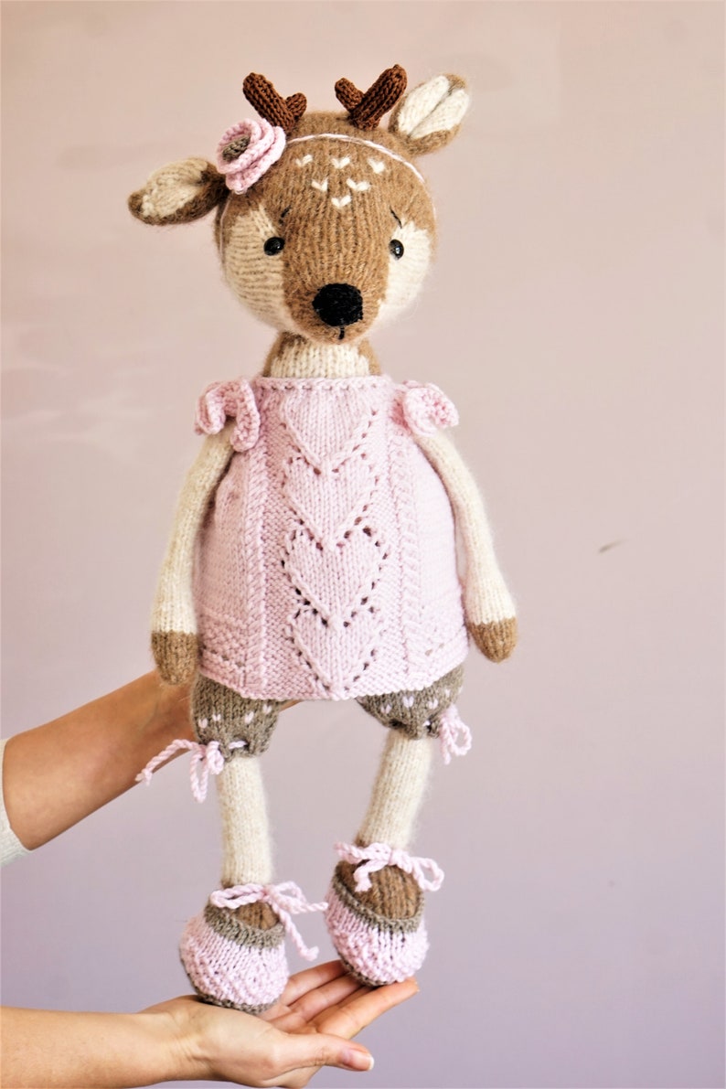 Doll clothes knitting pattern for toys Pink Heart Girl's Outfit Toy Clothes Knitting Pattern / Polushkabunny image 10