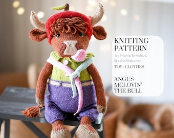 Angus McLovin' - Knitting Highland Bull / Cow Pattern + Clothes Knitting Patterns by Mariia Ermolova @polushkabunny