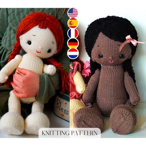 Doll Knitting Pattern/ 2 options in one - In the round + 2 Single Pointed Needles/ Knitted Dolls - Toy Knitting Pattern / Polushkabunny