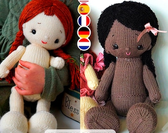 Doll Knitting Pattern/ 2 options in one - In the round + 2 Single Pointed Needles/ Knitted Dolls - Toy Knitting Pattern / Polushkabunny