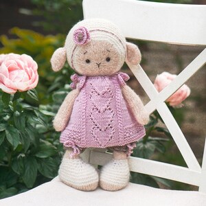 Doll clothes knitting pattern for toys Pink Heart Girl's Outfit Toy Clothes Knitting Pattern / Polushkabunny image 4