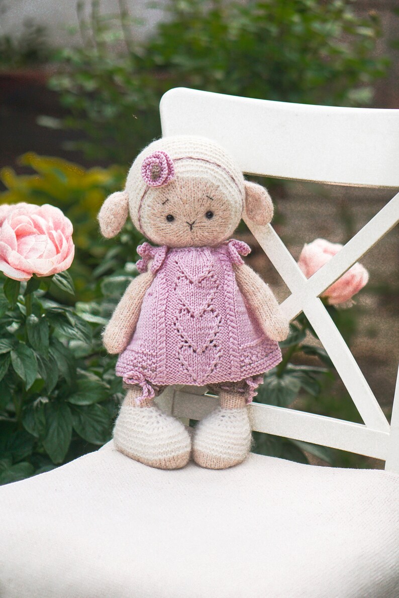 Doll clothes knitting pattern for toys Pink Heart Girl's Outfit Toy Clothes Knitting Pattern / Polushkabunny image 4