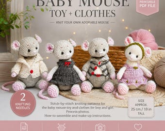 Easter Set - knitting toy patterns - Baby Mouse - toy and clothes patterns / Polushkabunny