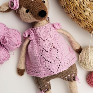 Doll clothes knitting pattern for toys Pink Heart Girl's Outfit Toy Clothes Knitting Pattern / Polushkabunny image 9