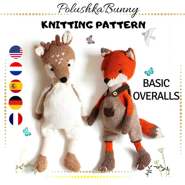 Doll clothes knitting pattern - Basic Overalls - Toy Clothes Knitting Pattern / Polushkabunny