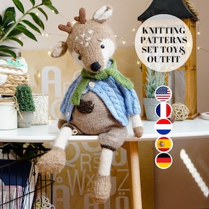 Knitting Deer Pattern Set / Reindeer and clothes / Knitting pattern/ Toy Knitting Pattern by Polushkabunny